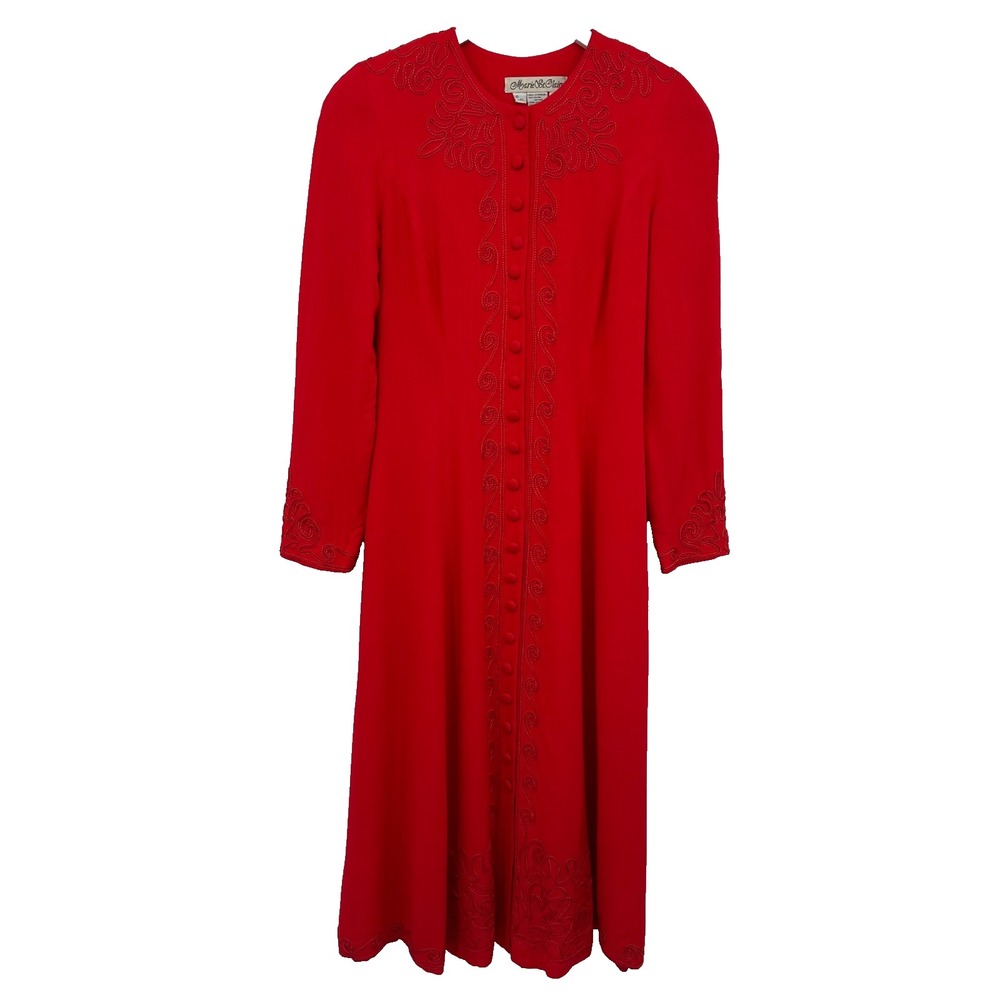 Vintage Marie St Clair Dress Size 8‎ S M Red Shoulder Pads Button Front Lined